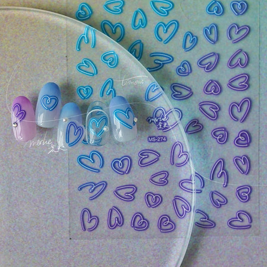 Neon Love Heart Nail Art Stickers Adhesive Hollow Sticker Decals for Valentine's Day