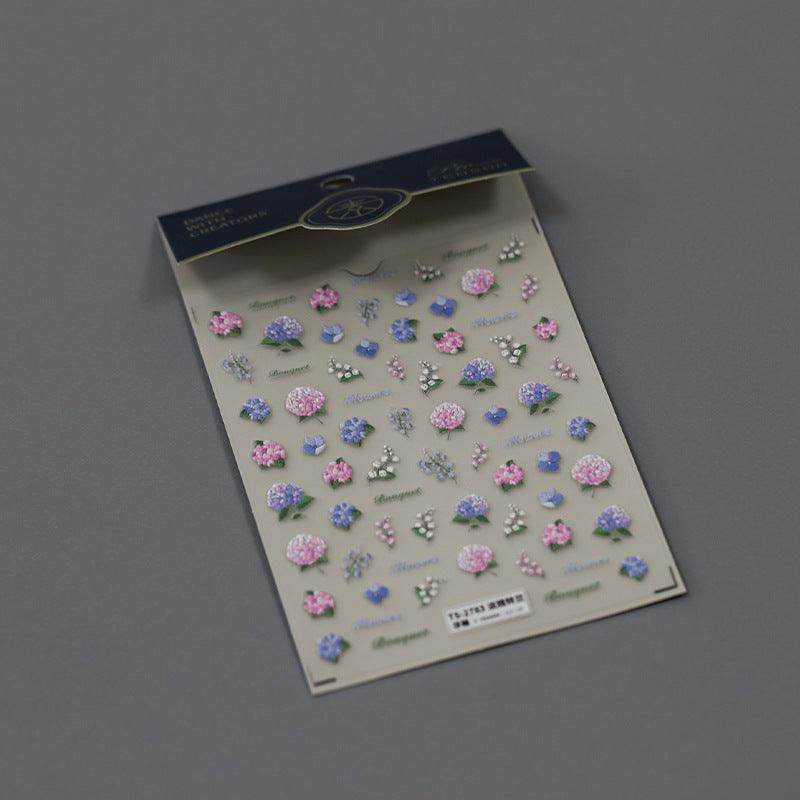 Hydrangeas Flower Nail Art Stickers Adhesive Slider Lily Of The Valley Flower Sticker Decals - Nail MAD