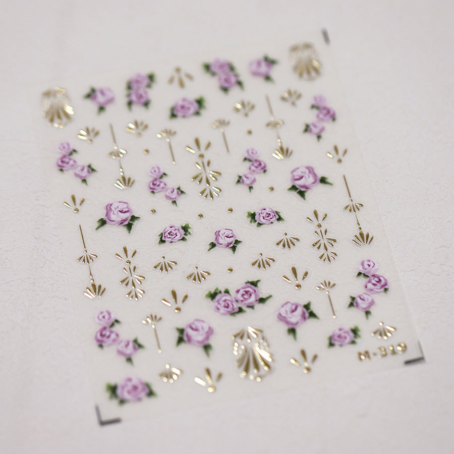NailMAD Nail Art Stickers Adhesive Slider Metal Color Flowers Sticker Decals M319 - Nail MAD