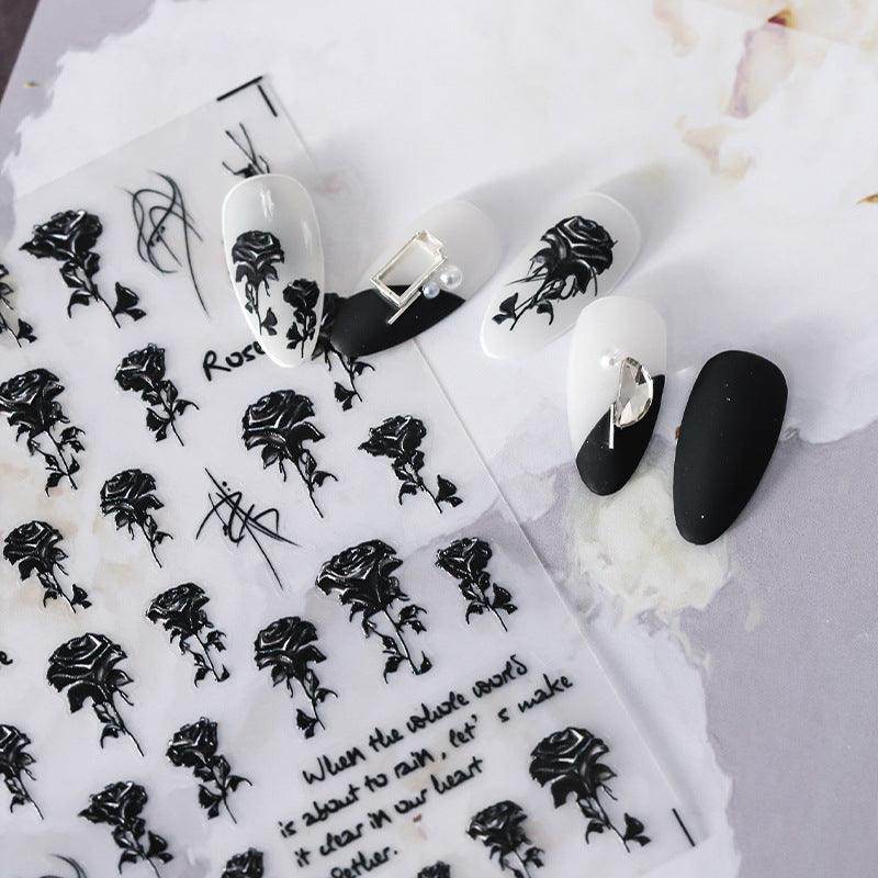 Nail Art Stickers Adhesive Slider Black Rose Sticker Decals - Nail MAD