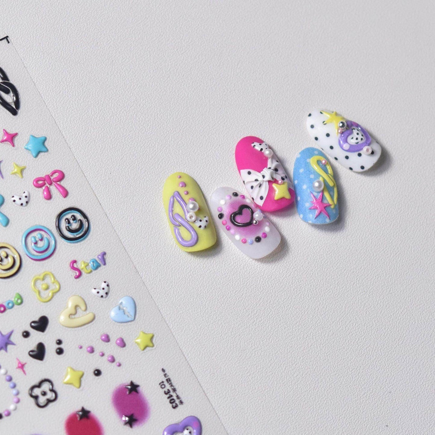 Cow Print Nail Art Stickers Adhesive Embossed Cute Bear Bunny Flower Sticker Decals to3054 - Nail MAD