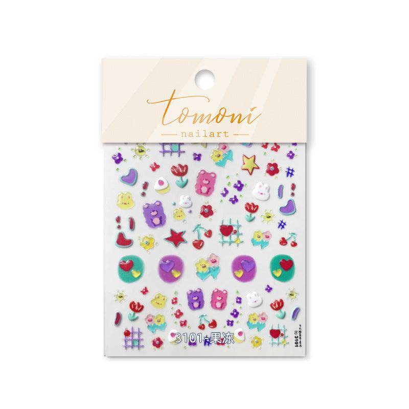 Cow Print Nail Art Stickers Adhesive Embossed Cute Bear Bunny Flower Sticker Decals to3054 - Nail MAD