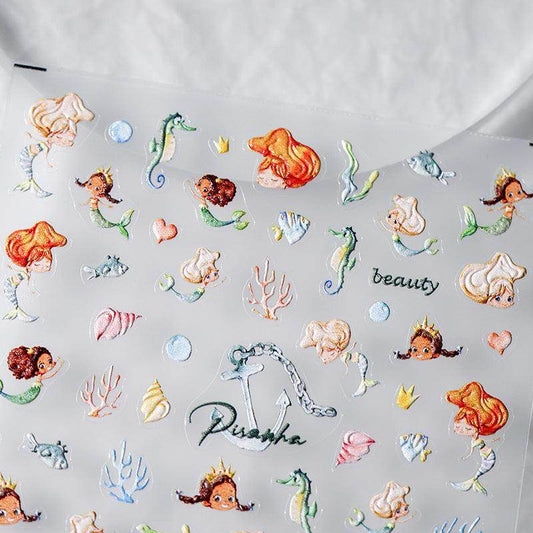 Marine Life Nail Art Stickers Adhesive Slider Embossed Mermaid Sticker Decals TS3086 - Nail MAD