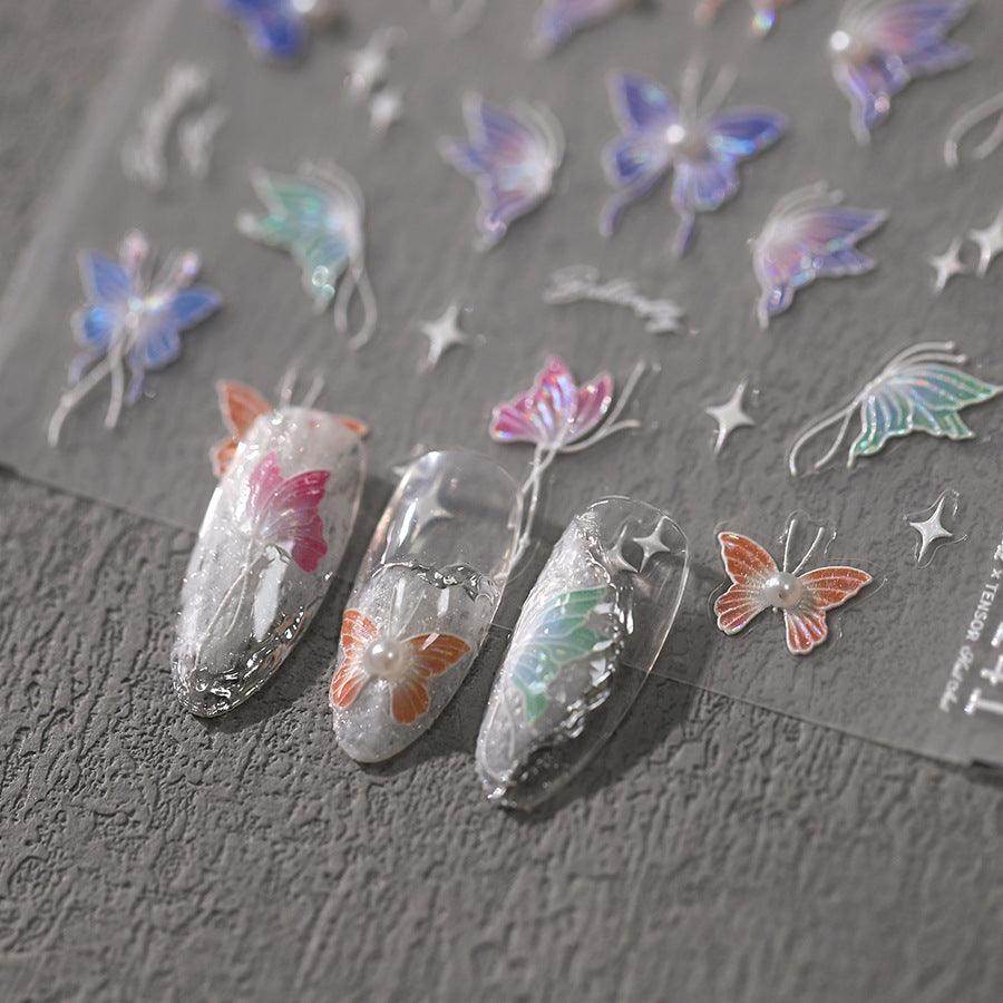 Nail Art Stickers Adhesive Slider Colorful Butterfly Embossed Sticker Decals TL141 - Nail MAD