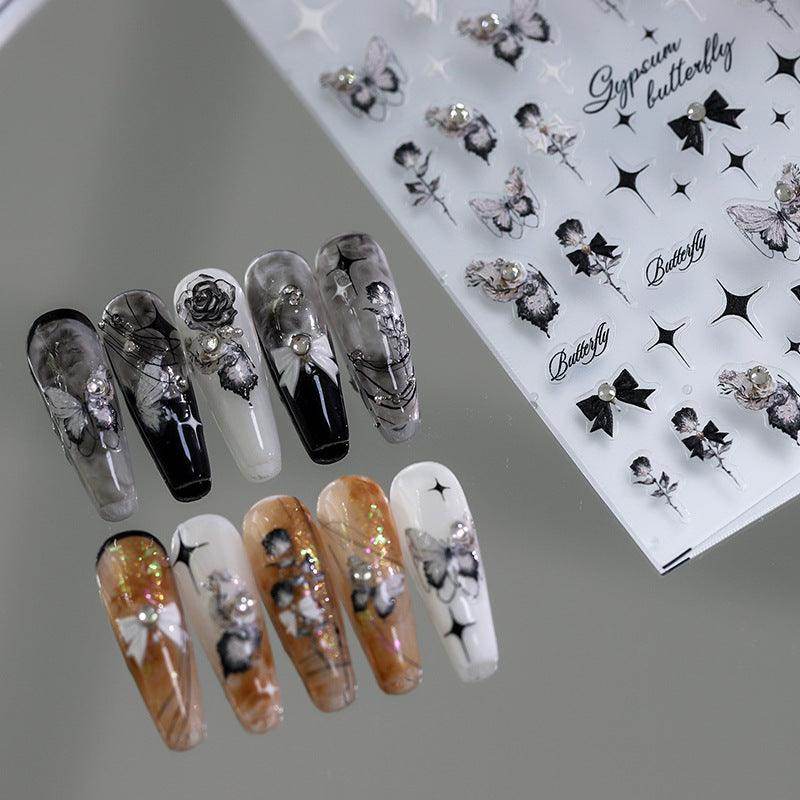 Black Rose Nail Art Stickers Adhesive Slider Embossed Rose Bow Sticker Decals TL010 - Nail MAD