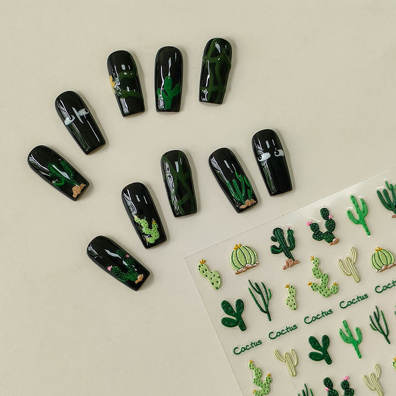Tensor Nail Art Stickers Cactus Flower Embossed Sticker Decals - Nail MAD