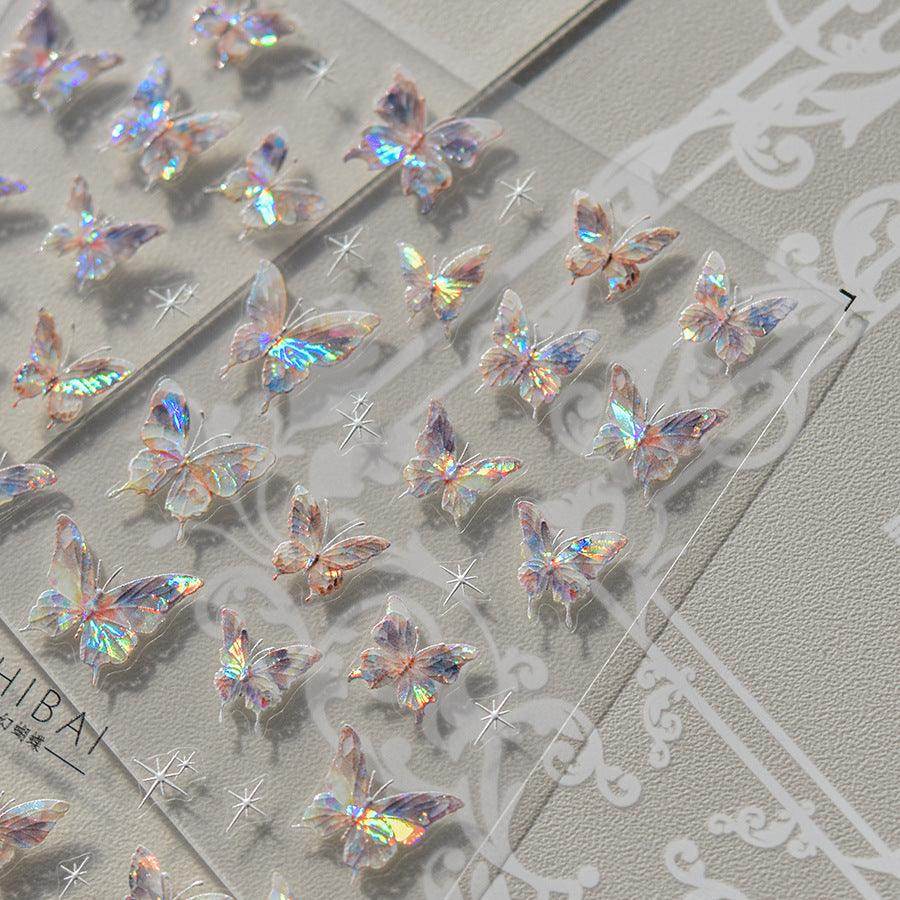 Aurora Shell Light Butterfly Nail Stickers 5D Embossed Pink Wings Nail Decals Nail Accessories to3638 - Nail MAD