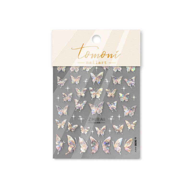 Aurora Shell Light Butterfly Nail Stickers 5D Embossed Pink Wings Nail Decals Nail Accessories to3638 - Nail MAD