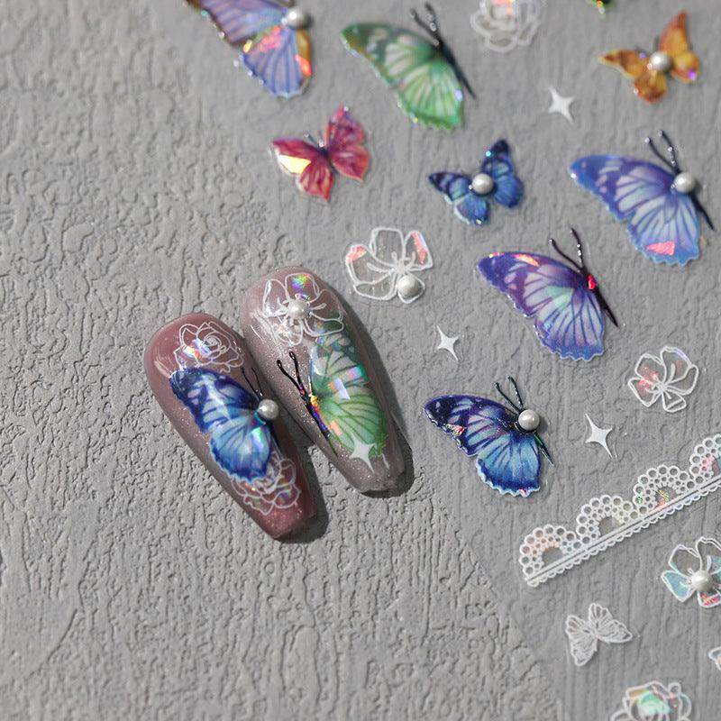 Blue Butterfly Nail Art Stickers Adhesive Slider Laser Butterfly Sticker Decals TL100 - Nail MAD