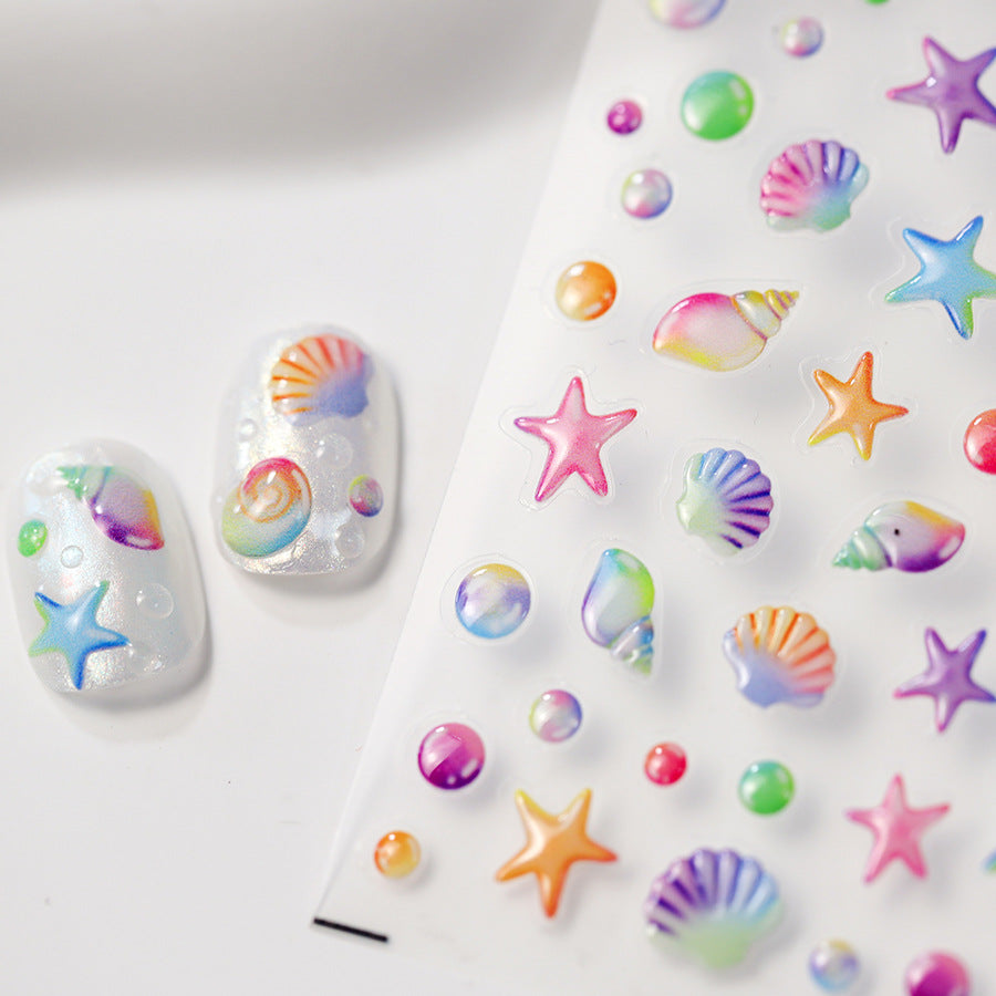 NailMAD Colorful Shell Nail Art Stickers Adhesive Embossed Seahorse Sticker Decals Summer Trend M367