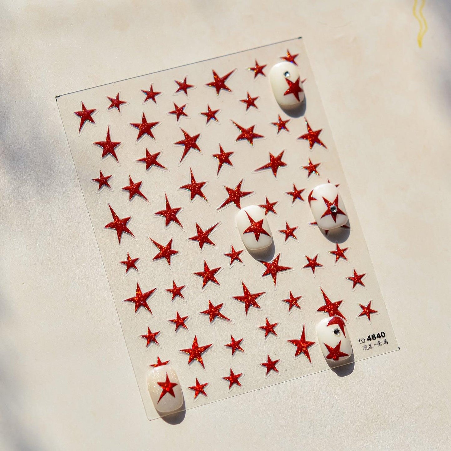 Shiny Star Nail Art Stickers Adhesive Embossed Red Star Sticker Decals to4840