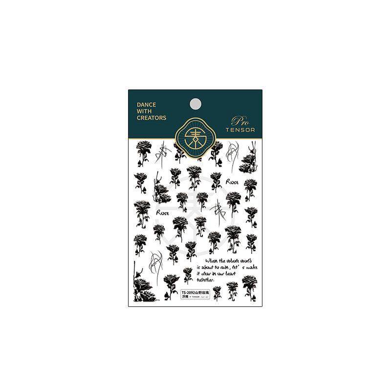 Nail Art Stickers Adhesive Slider Black Rose Sticker Decals - Nail MAD