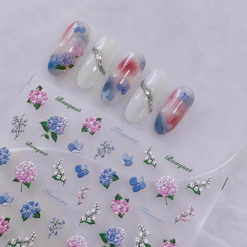 Hydrangeas Flower Nail Art Stickers Adhesive Slider Lily Of The Valley Flower Sticker Decals - Nail MAD