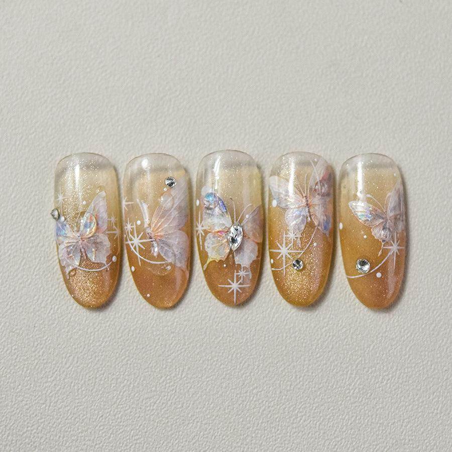 Aurora Shell Light Butterfly Nail Stickers 5D Embossed Pink Wings Nail Decals Nail Accessories to3638 - Nail MAD