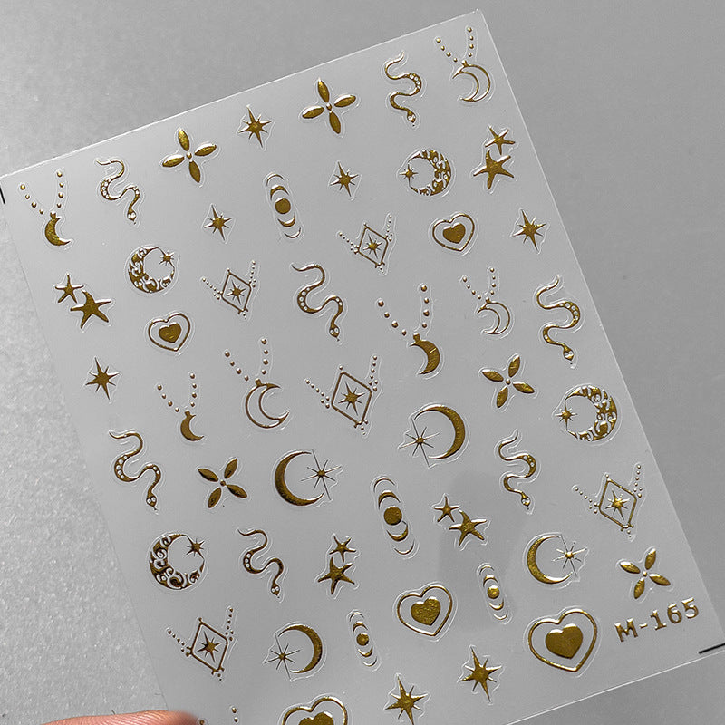 NailMAD Nail Art Stickers Adhesive Slider Gold Silver Moon Snake Shape Metal Sticker Decals M165 - Nail MAD