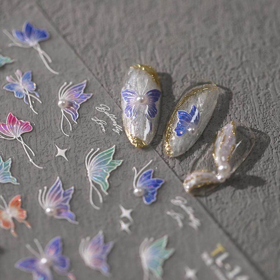 Nail Art Stickers Adhesive Slider Colorful Butterfly Embossed Sticker Decals TL141 - Nail MAD