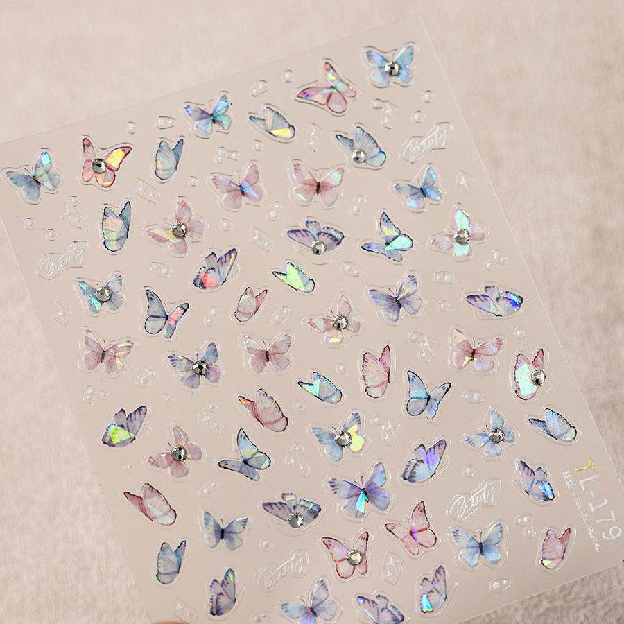 Aurora Shell Light Nail Art Stickers Adhesive Watercolor Butterfly Sticker Decals TL179 - Nail MAD