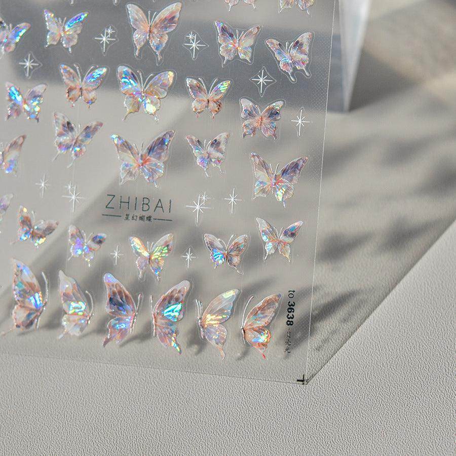 Aurora Shell Light Butterfly Nail Stickers 5D Embossed Pink Wings Nail Decals Nail Accessories to3638 - Nail MAD