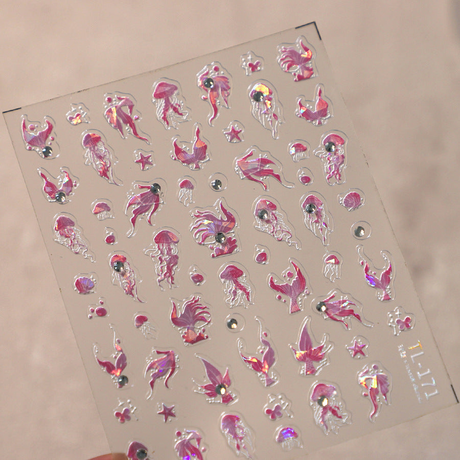 NailMAD Aurora Light Jellyfish Nail Art Stickers Embossed Jelly Adhesive Sticker Decals TL168