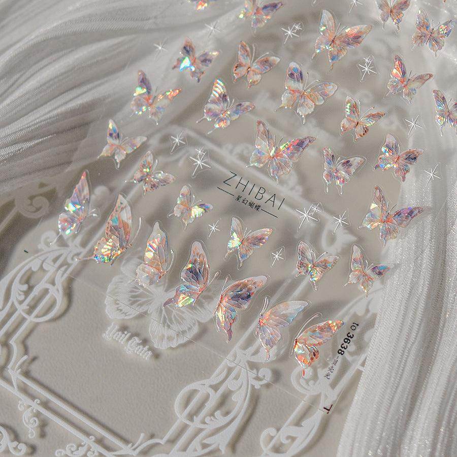 Aurora Shell Light Butterfly Nail Stickers 5D Embossed Pink Wings Nail Decals Nail Accessories to3638 - Nail MAD