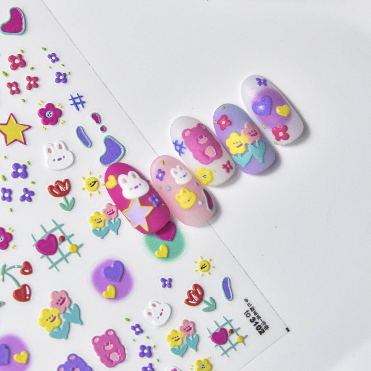 Cow Print Nail Art Stickers Adhesive Embossed Cute Bear Bunny Flower Sticker Decals to3054 - Nail MAD
