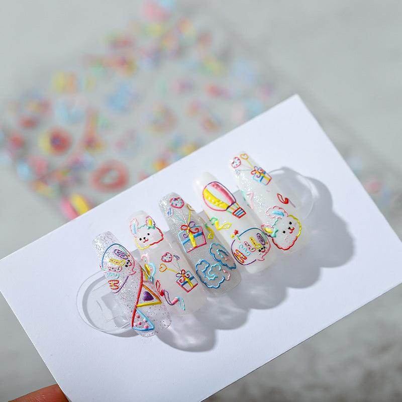 Nail Art Stickers Adhesive Slider Colorful Line Graffiti Embossed Sticker Decals TS1553 - Nail MAD