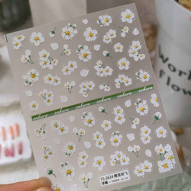 Tensor Nail Art Stickers Cherry Sakura Flower Embossed Sticker Decals - Nail MAD