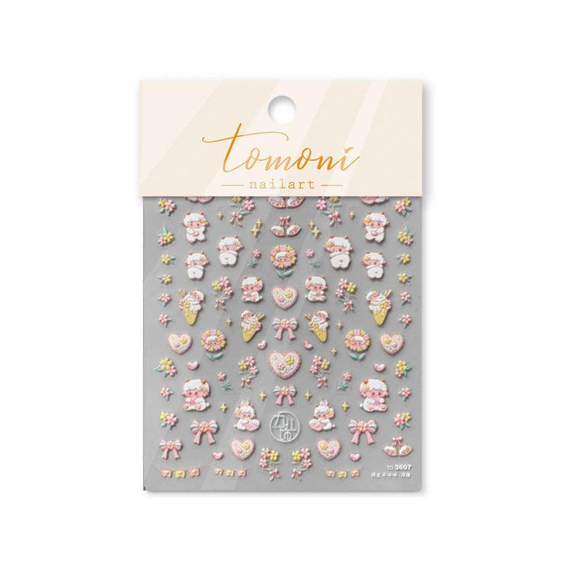 Cute Sheep Nail Art Stickers Adhesive Embossed Pink Flower Sticker Decals to3607 - Nail MAD