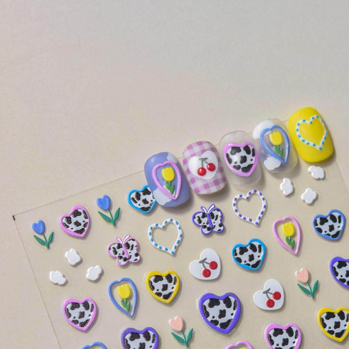 Cow Print Nail Art Stickers Adhesive Embossed Cute Bear Bunny Flower Sticker Decals to3054 - Nail MAD