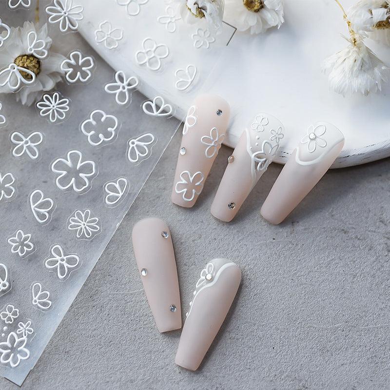 Tensor Nail Art Stickers White Flower Embossed Sticker Decals TS1572 - Nail MAD