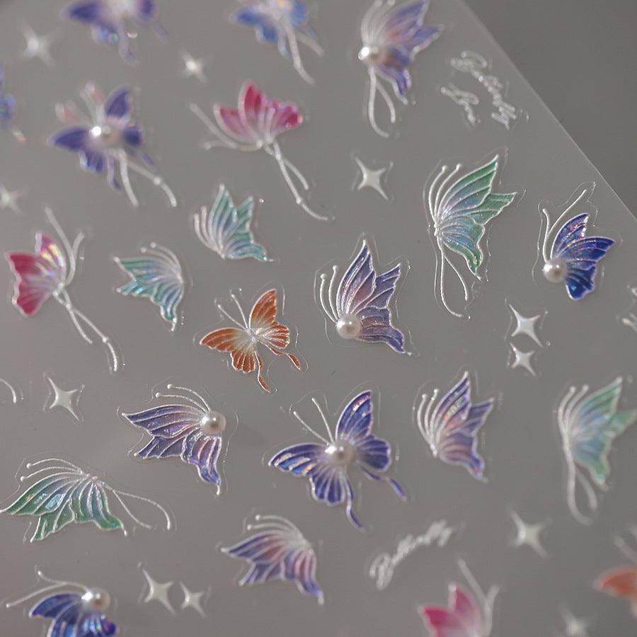 Nail Art Stickers Adhesive Slider Colorful Butterfly Embossed Sticker Decals TL141 - Nail MAD