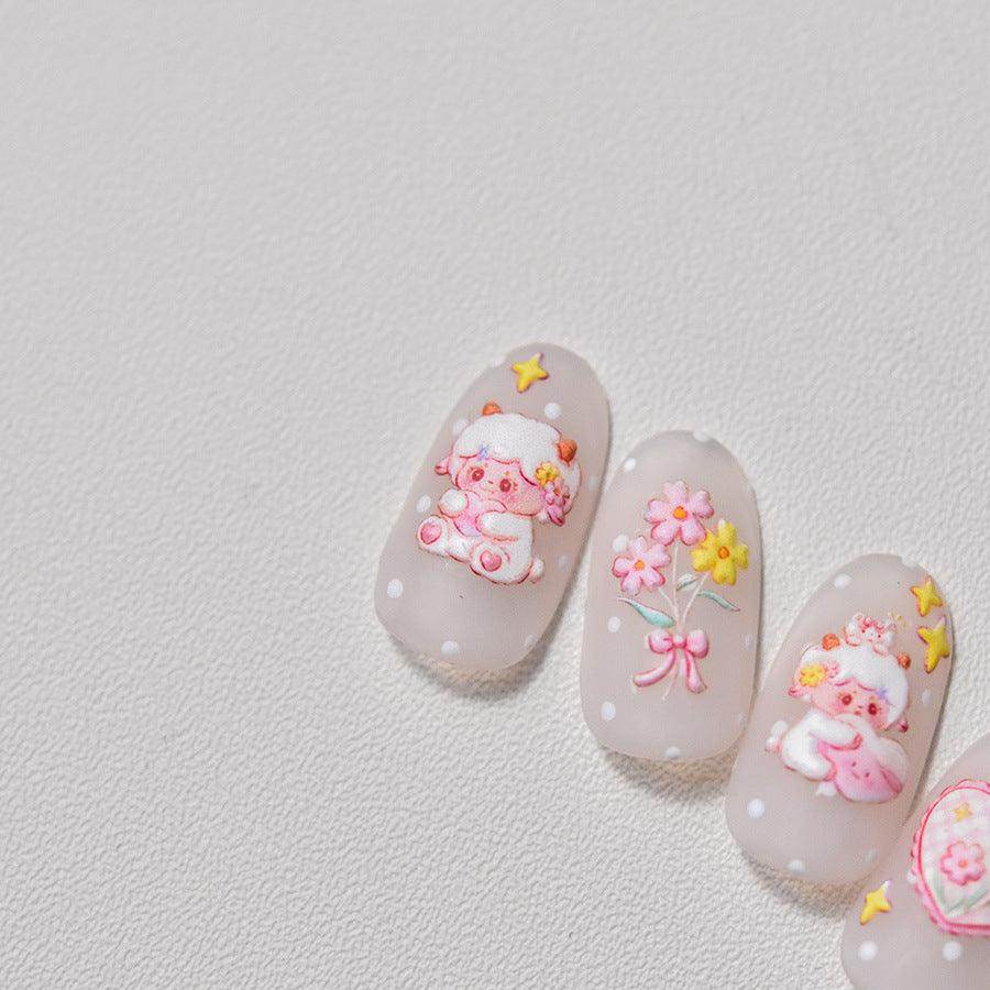 Cute Sheep Nail Art Stickers Adhesive Embossed Pink Flower Sticker Decals to3607 - Nail MAD