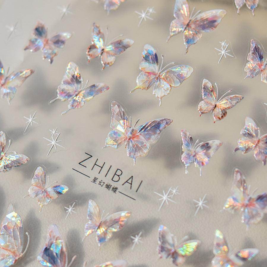 Aurora Shell Light Butterfly Nail Stickers 5D Embossed Pink Wings Nail Decals Nail Accessories to3638 - Nail MAD