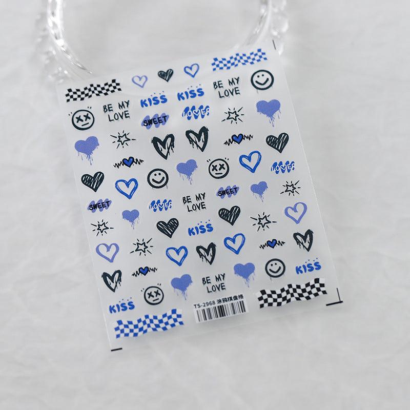 Tensor Nail Art Stickers Graffiti Checkerboard Embossed Sticker Decals - Nail MAD