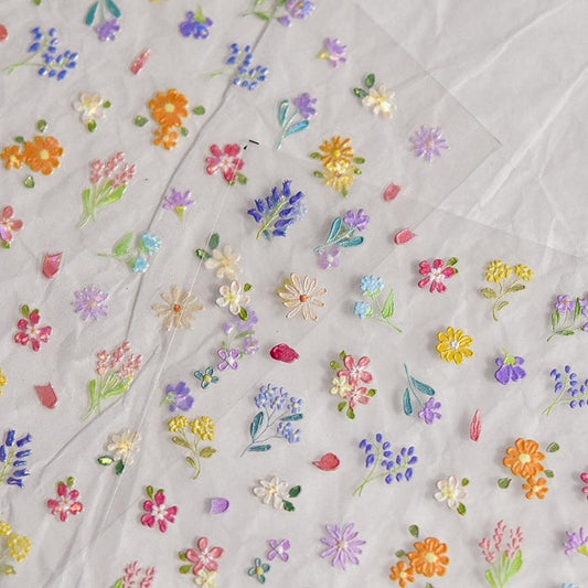 Wild Flower Nail Art Stickers Blooming Flowers Embossed Sticker Decals to3784