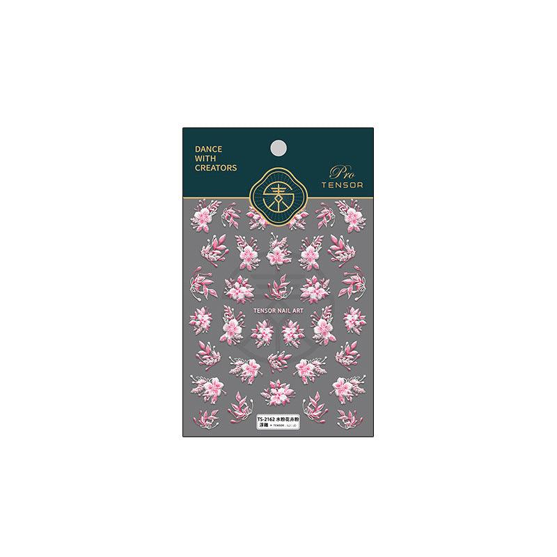 Tensor Nail Art Stickers Pink Flowers Embossed Sticker Decals - Nail MAD
