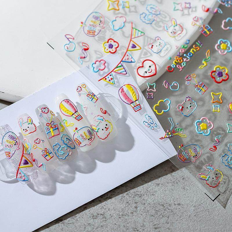 Nail Art Stickers Adhesive Slider Colorful Line Graffiti Embossed Sticker Decals TS1553 - Nail MAD