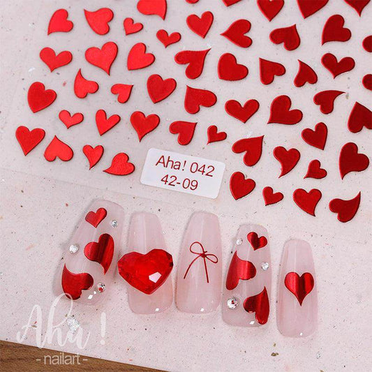 Metal Color Nail Art Stickers Sticker Decals Love Heart Bowknot Adhesive 3D Decals Aha - Nail MAD