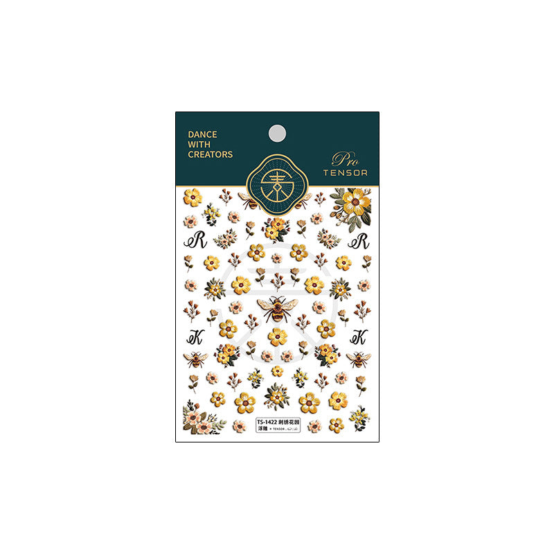 NailMAD Nail Art Stickers Adhesive Slider Flower Bee Embossed Sticker Decals - Nail MAD