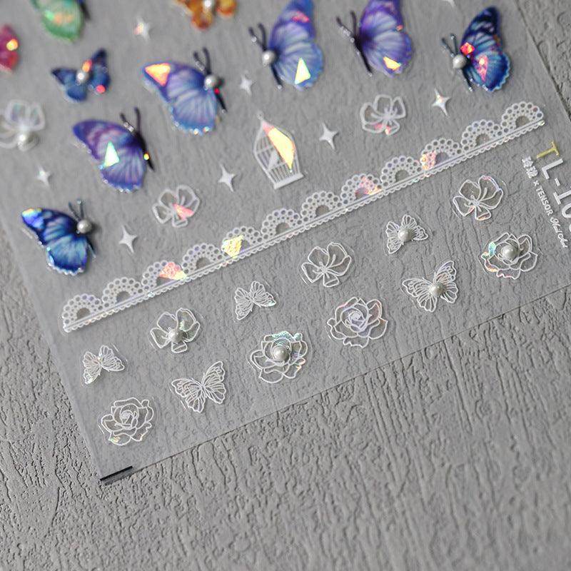 Blue Butterfly Nail Art Stickers Adhesive Slider Laser Butterfly Sticker Decals TL100 - Nail MAD