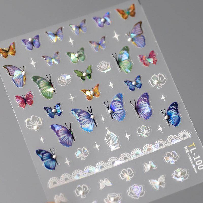 Blue Butterfly Nail Art Stickers Adhesive Slider Laser Butterfly Sticker Decals TL100 - Nail MAD