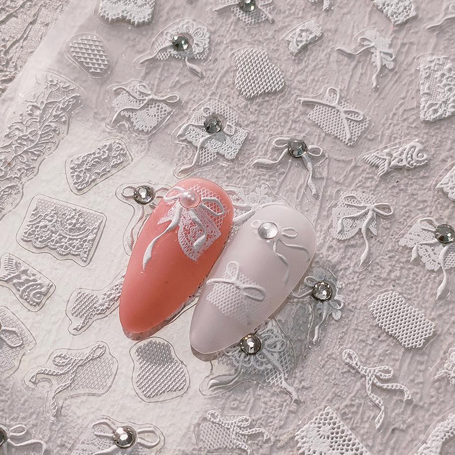NailMAD Nail Art Stickers Adhesive Slider Embossed Bowknow Mesh Sticker Decals TL118 - Nail MAD
