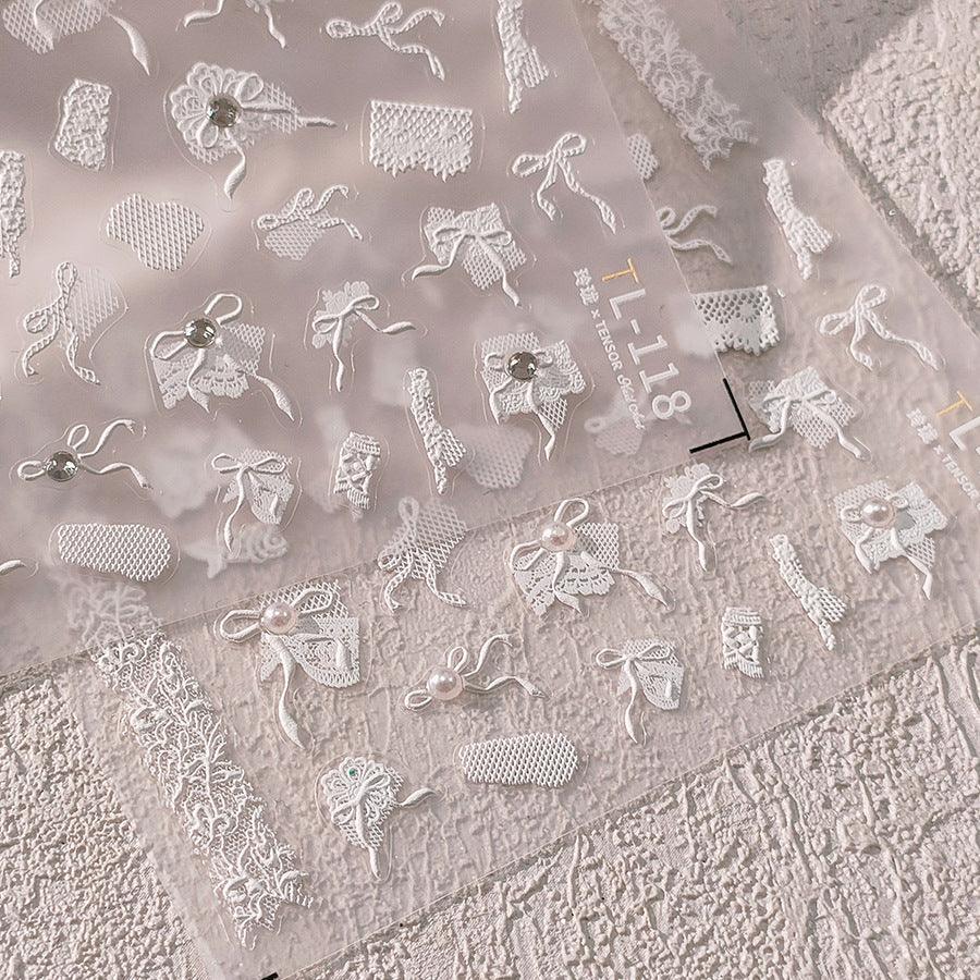 NailMAD Nail Art Stickers Adhesive Slider Embossed Bowknow Mesh Sticker Decals TL118 - Nail MAD
