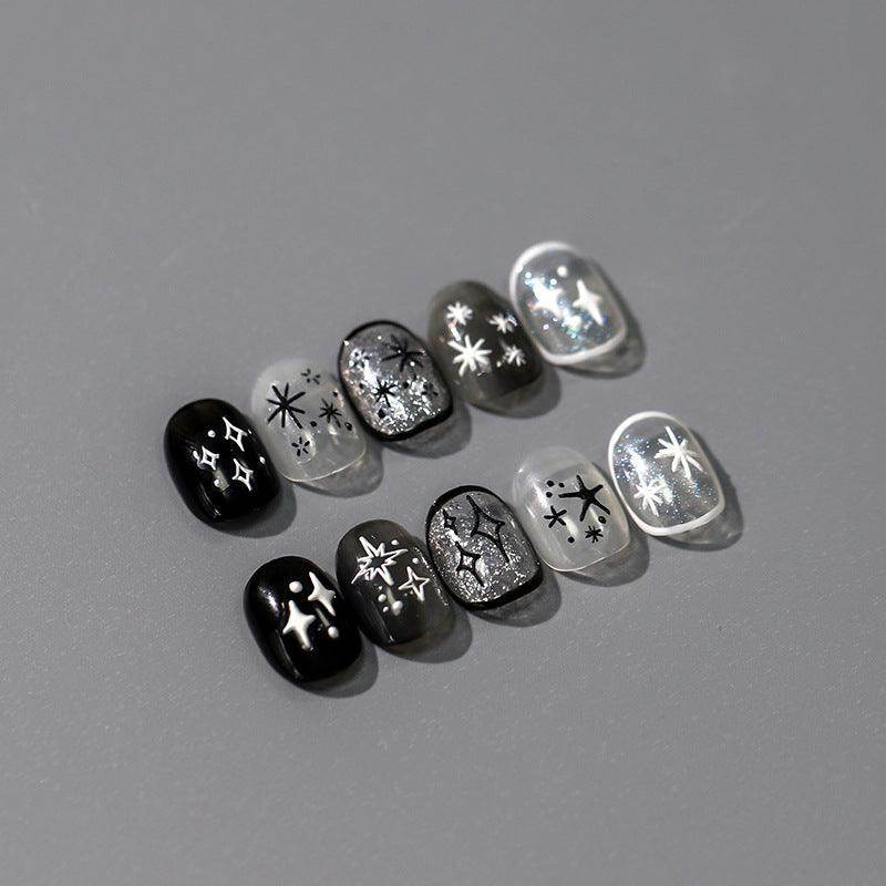 Nail Art Stickers Adhesive Slider Black White Stars Sticker Decals TS3374 - Nail MAD