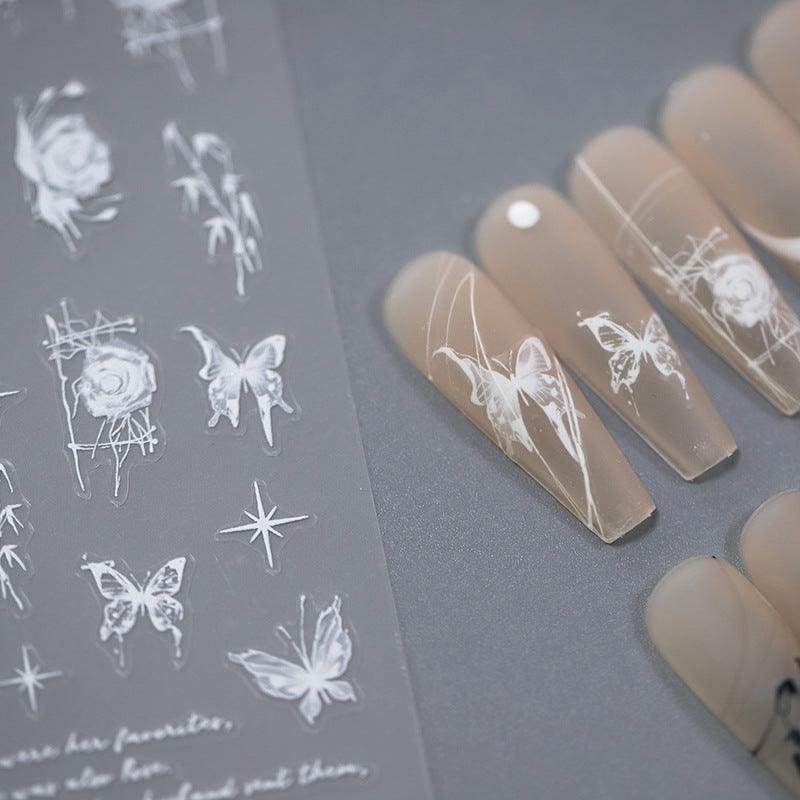 Nail Art Stickers Adhesive Slider Butterfly Rose Embossed Sticker Decals - Nail MAD