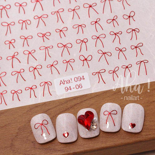 Metal Color Nail Art Stickers Sticker Decals Love Heart Bowknot Adhesive 3D Decals Aha - Nail MAD