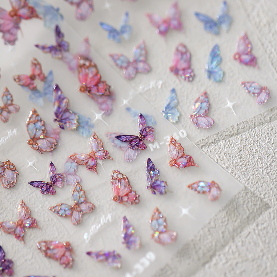 NailMAD Nail Art Stickers Adhesive Slider Colorful Butterfly Wings Embossed Sticker Decals - Nail MAD