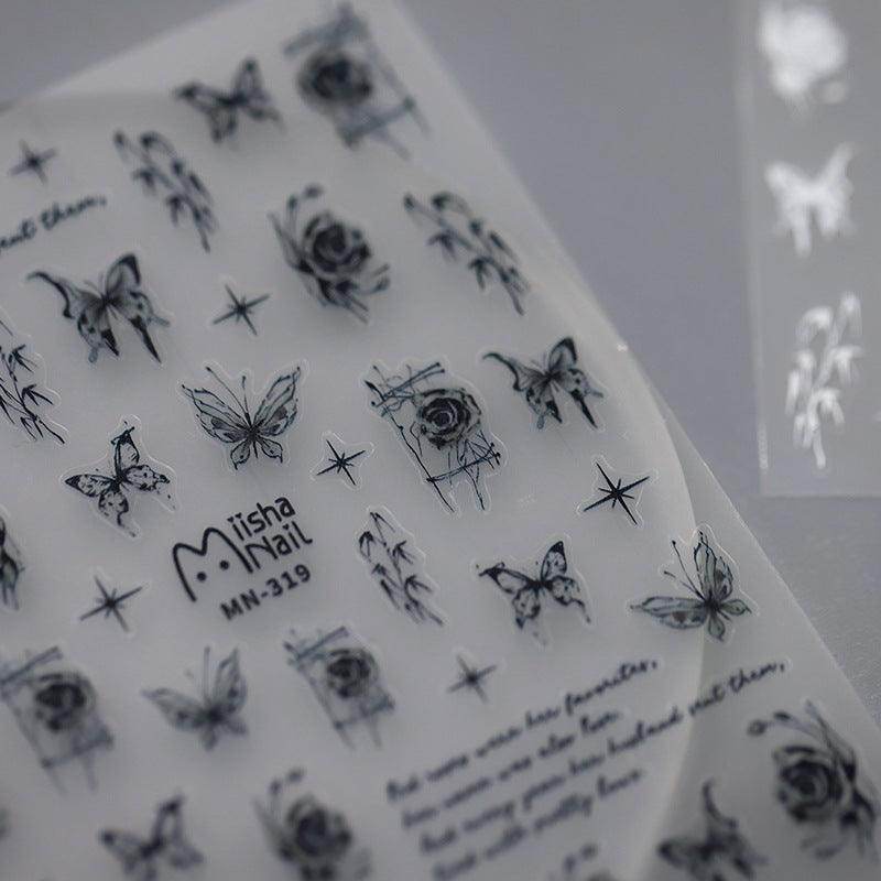 Nail Art Stickers Adhesive Slider Butterfly Rose Embossed Sticker Decals - Nail MAD