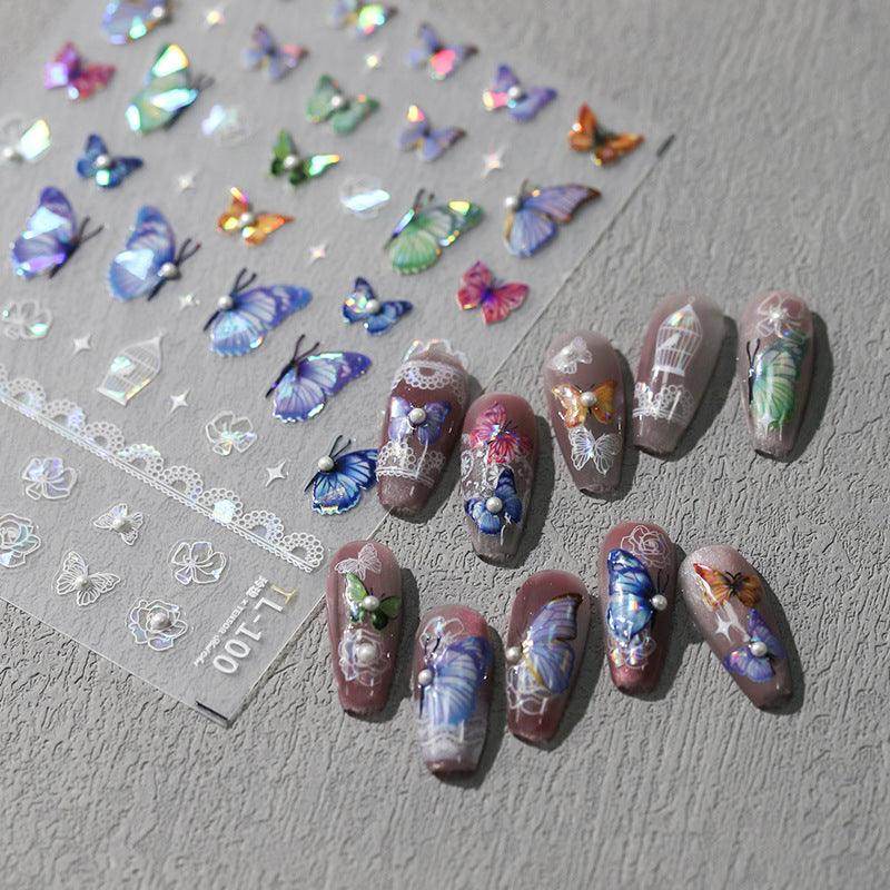 Blue Butterfly Nail Art Stickers Adhesive Slider Laser Butterfly Sticker Decals TL100 - Nail MAD