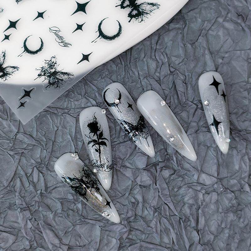Nail Art Stickers Adhesive Slider Black Butterfly Rose Sticker Decals TS2017 - Nail MAD
